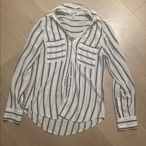 Express Women's Striped Button-Up Top - White and Black